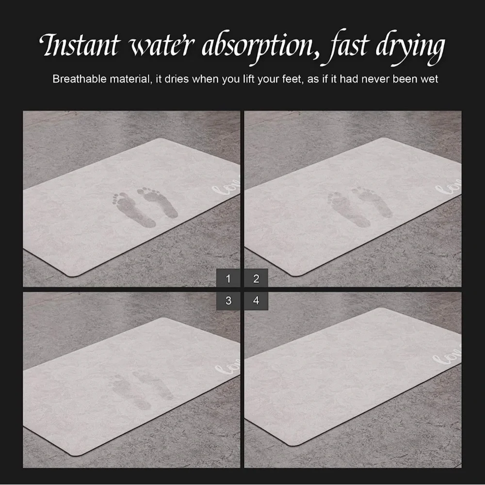 Bathroom Rug Mat Super Absorbent Soft Non Slip Rug, Washable 31”x20” Light Grey